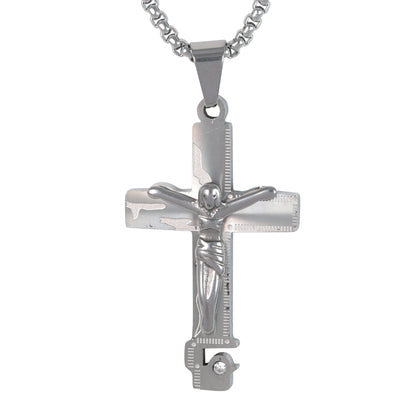 Medium Crucifix Necklace with 3mm Round Box Chain 24" - SCP-145**