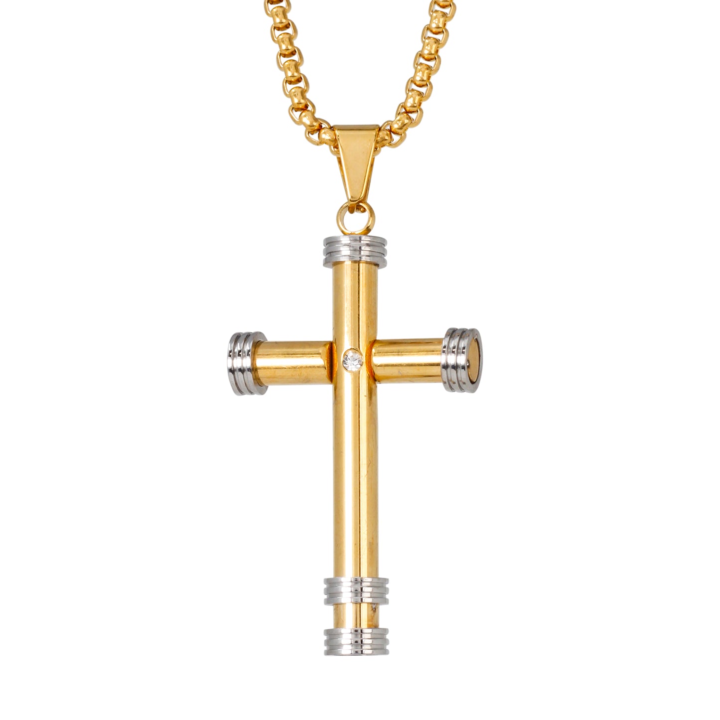 Medium Cross Necklace with 3mm Round Box Chain 24" - SCP-146**