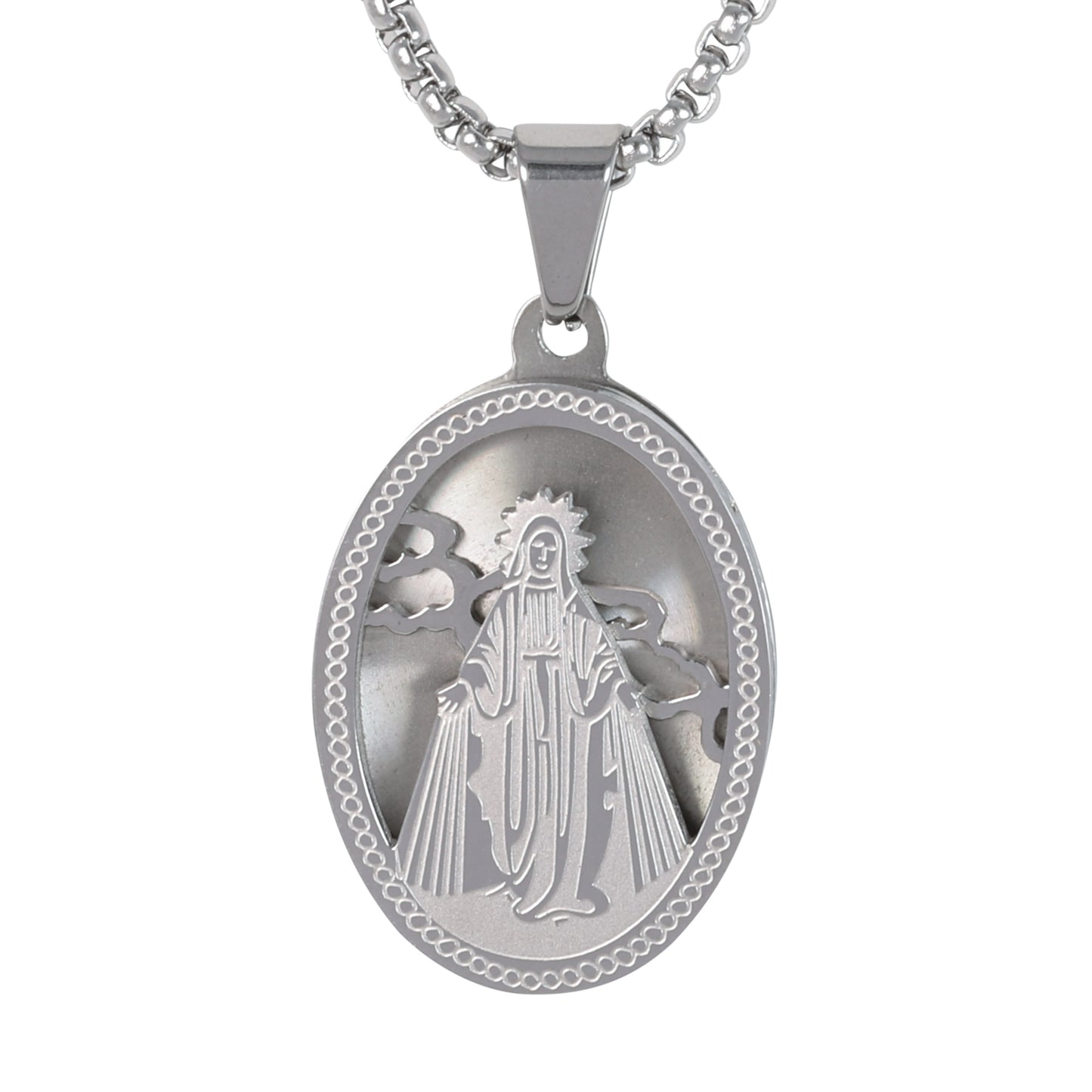 Medium Jesus Necklace with 3mm Round Box Chain 24" - SCP-147**
