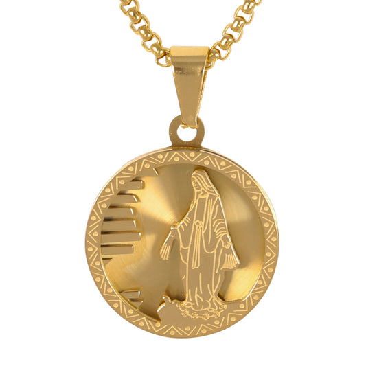 Medium Guadalupe Necklace with 3mm Round Box Chain 24" - SCP-148**