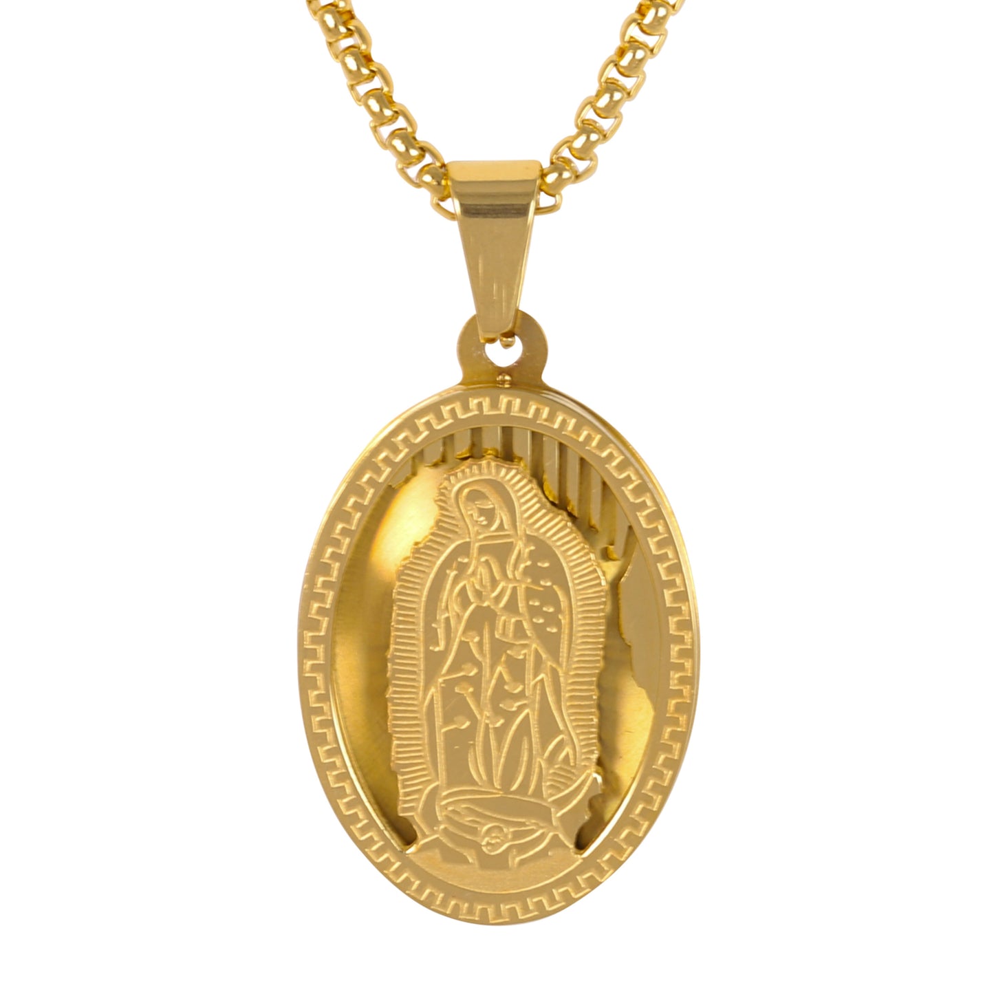 Medium Guadalupe Necklace with 3mm Round Box Chain 24" - SCP-150**