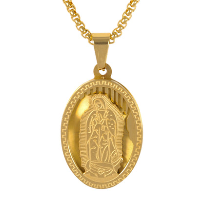 Medium Guadalupe Necklace with 3mm Round Box Chain 24" - SCP-150**