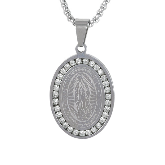 Medium Guadalupe Necklace with 3mm Round Box Chain 24" - SCP-152