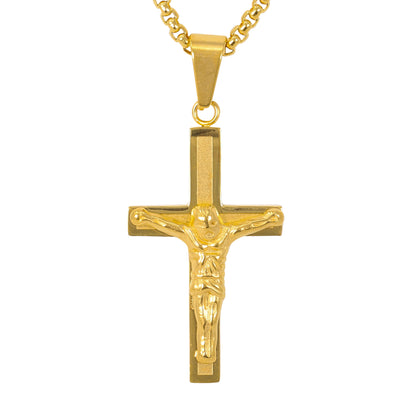 Medium Cross Necklace with 3mm Round Box Chain 24" - SCP-156**