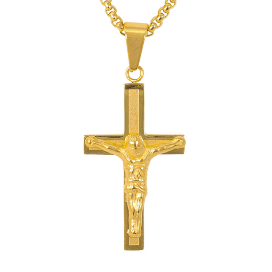 Medium Cross Necklace with 3mm Round Box Chain 24" - SCP-156**