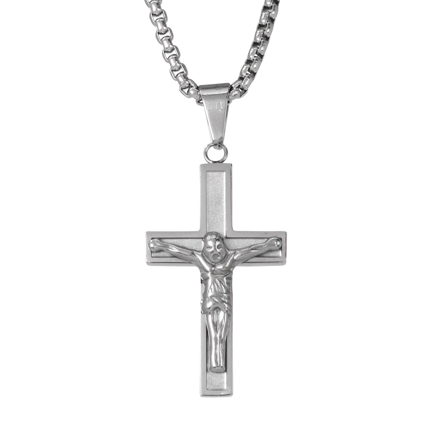 Medium Cross Necklace with 3mm Round Box Chain 24" - SCP-156**