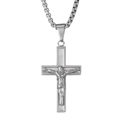 Medium Cross Necklace with 3mm Round Box Chain 24" - SCP-156**