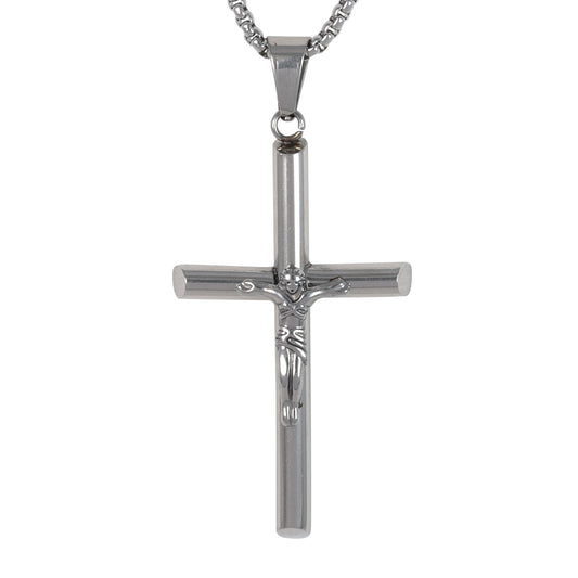 Medium Cross Necklace with 3mm Round Box Chain 24" - SCP-162