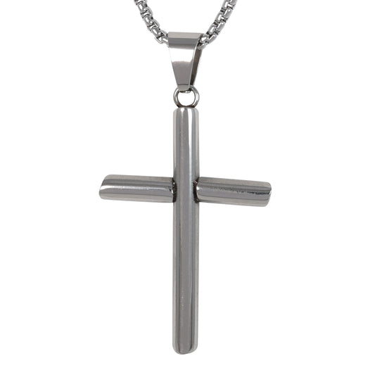 Medium Cross Necklace with 3mm Round Box Chain 24" - SCP-163