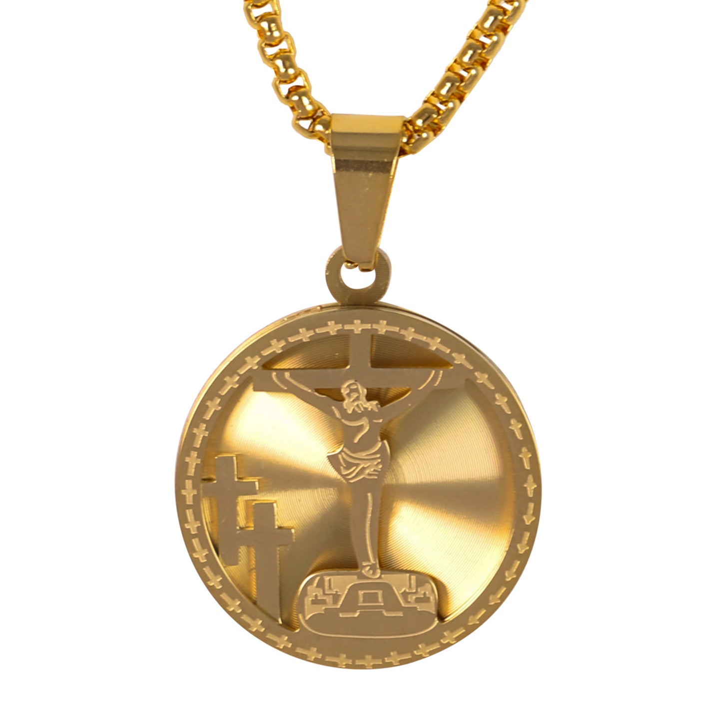 Medium Cross Necklace with 3mm Round Box Chain 24" - SCP-165**