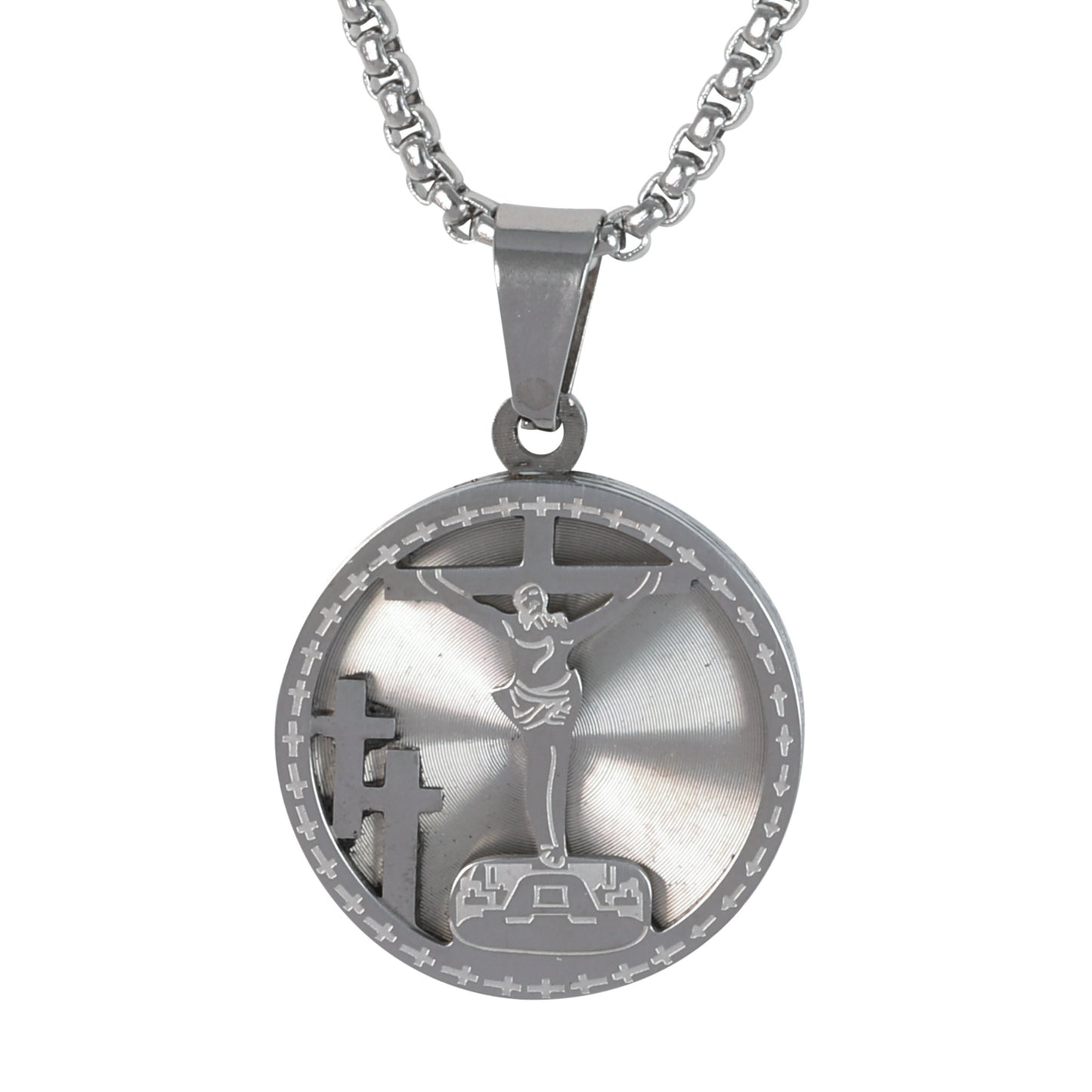 Medium Cross Necklace with 3mm Round Box Chain 24" - SCP-165**