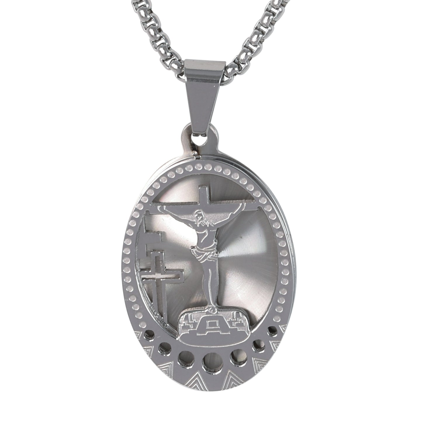 Medium Cross Necklace with 3mm Round Box Chain 24" - SCP-166**