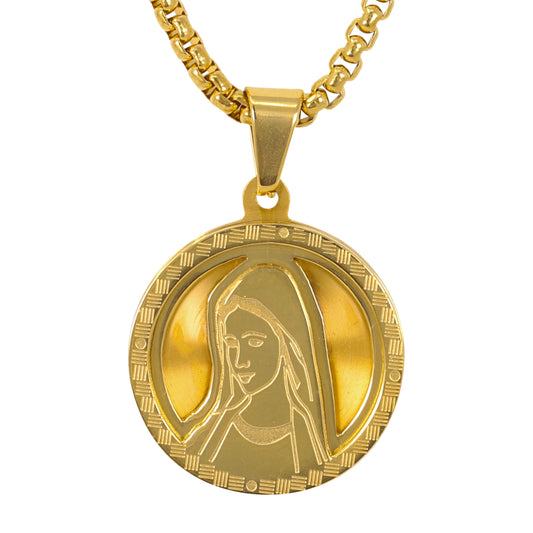 Medium Guadalupe Necklace with 3mm Round Box Chain 24" - SCP-167**