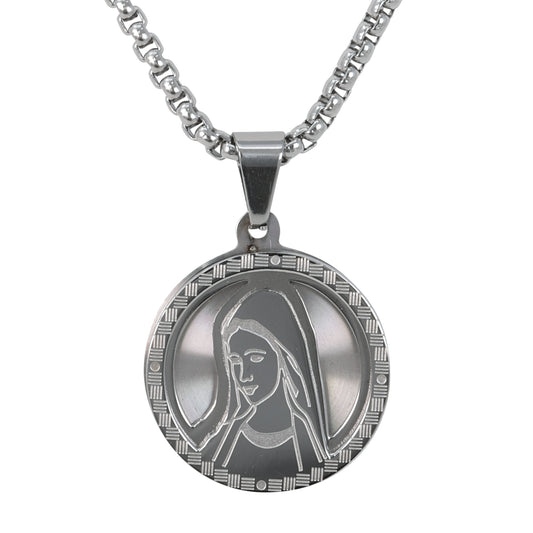 Medium Guadalupe Necklace with 3mm Round Box Chain 24" - SCP-167**
