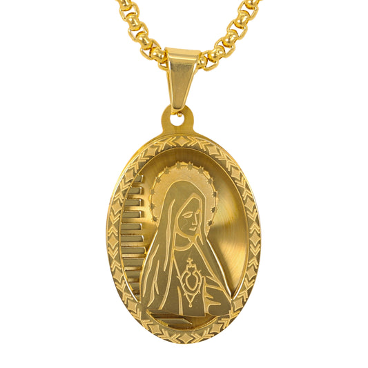 Medium Guadalupe Necklace with 3mm Round Box Chain 24" - SCP-168**