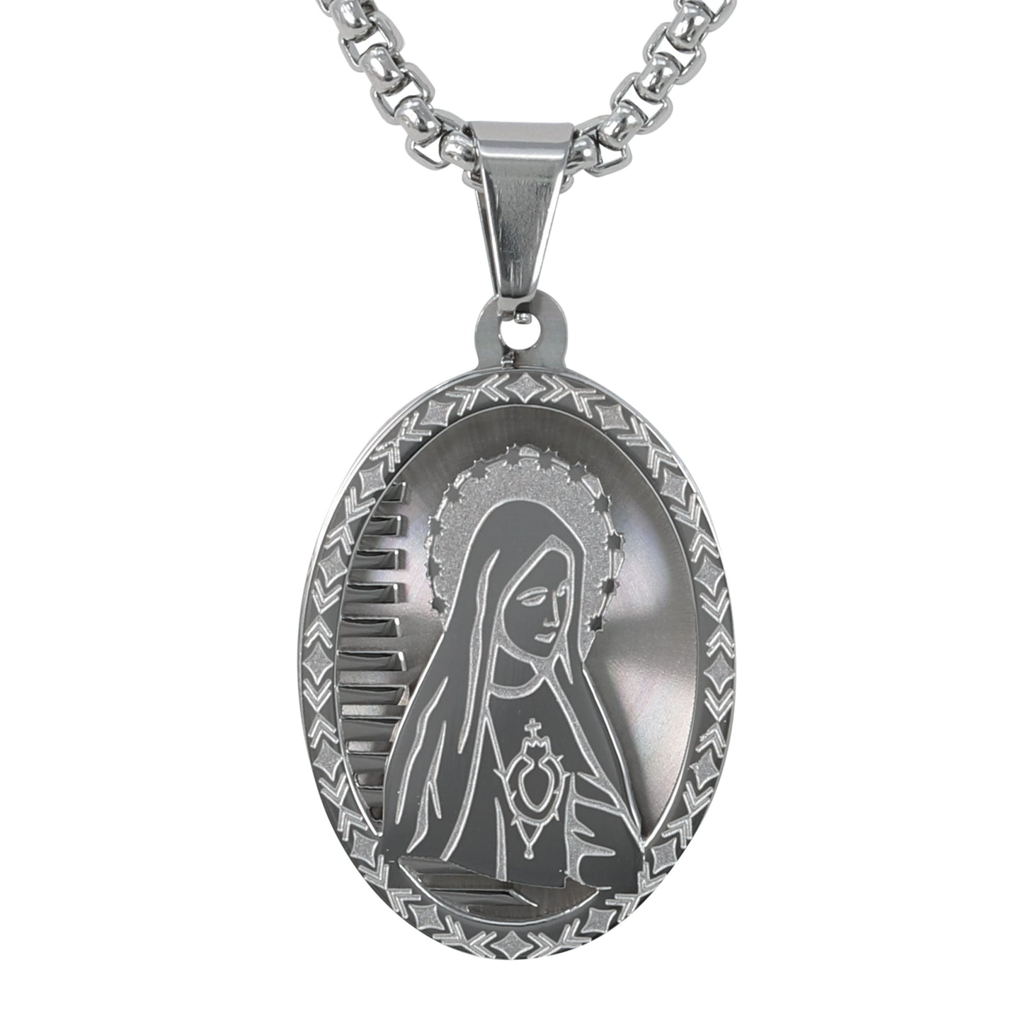 Medium Guadalupe Necklace with 3mm Round Box Chain 24" - SCP-168**