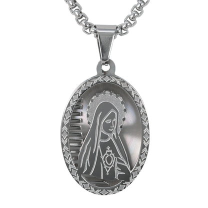 Medium Guadalupe Necklace with 3mm Round Box Chain 24" - SCP-168**