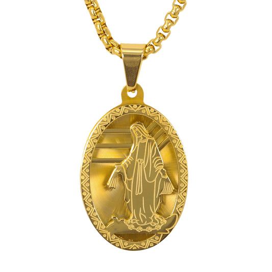 Medium Guadalupe Necklace with 3mm Round Box Chain 24" - SCP-169**