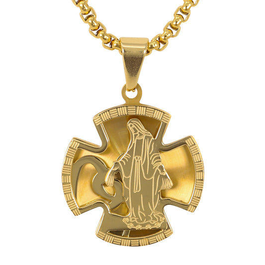 Medium Guadalupe Necklace with 3mm Round Box Chain 24" - SCP-171**