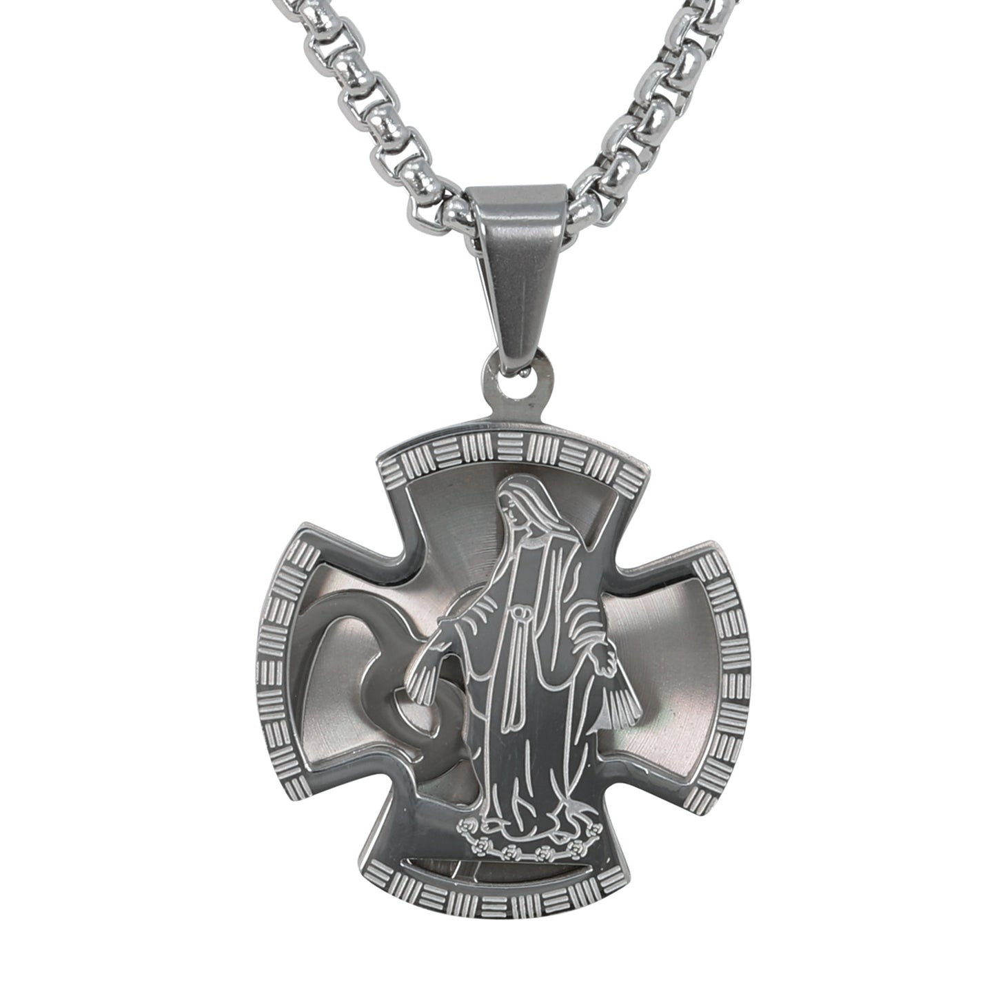 Medium Guadalupe Necklace with 3mm Round Box Chain 24" - SCP-171**