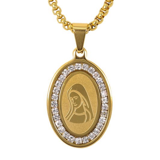 Medium Guadalupe Necklace with 3mm Round Box Chain 24" - SCP-176**