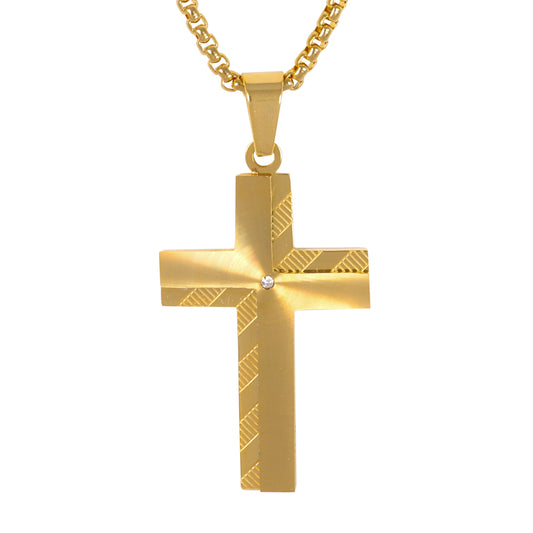 Medium Cross Necklace with 3mm Round Box Chain 24" - SCP-178**