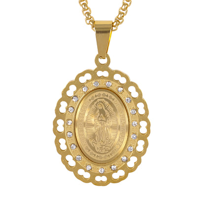 Medium Guadalupe Necklace with 3mm Round Box Chain 24" - SCP-180**