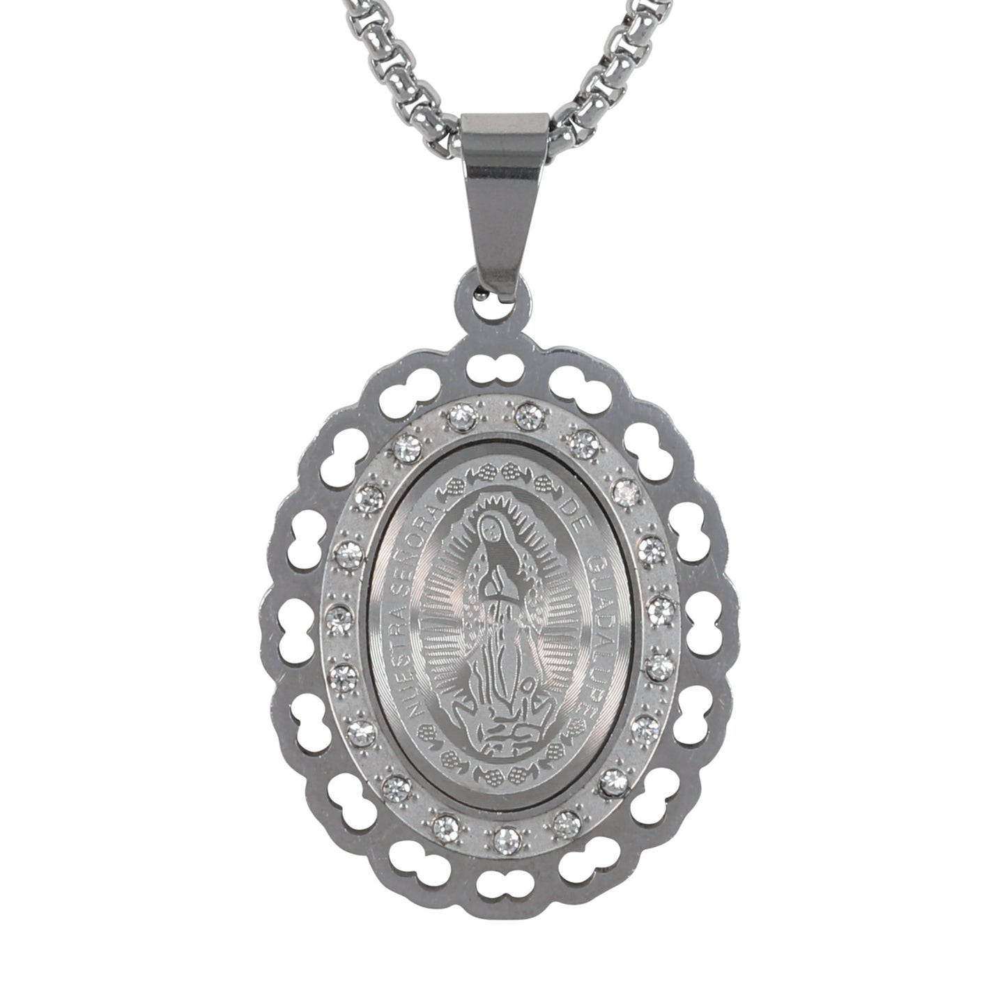 Medium Guadalupe Necklace with 3mm Round Box Chain 24" - SCP-180**