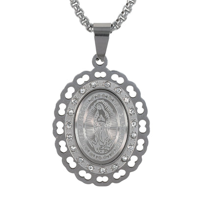 Medium Guadalupe Necklace with 3mm Round Box Chain 24" - SCP-180**