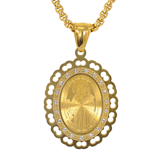 Medium Guadalupe Necklace with 3mm Round Box Chain 24" - SCP-182**