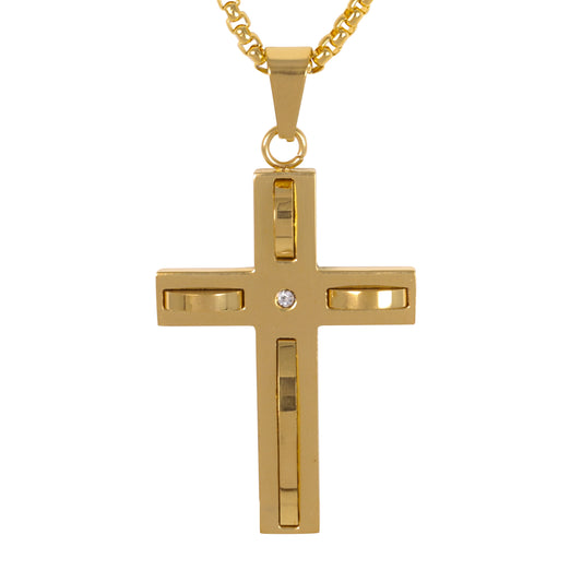 Medium Cross Necklace with 3mm Round Box Chain 24" - SCP-191**