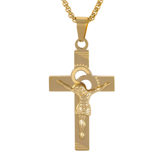 Medium Crucifix Necklace with 3mm Round Box Chain 24" - SCP-192**