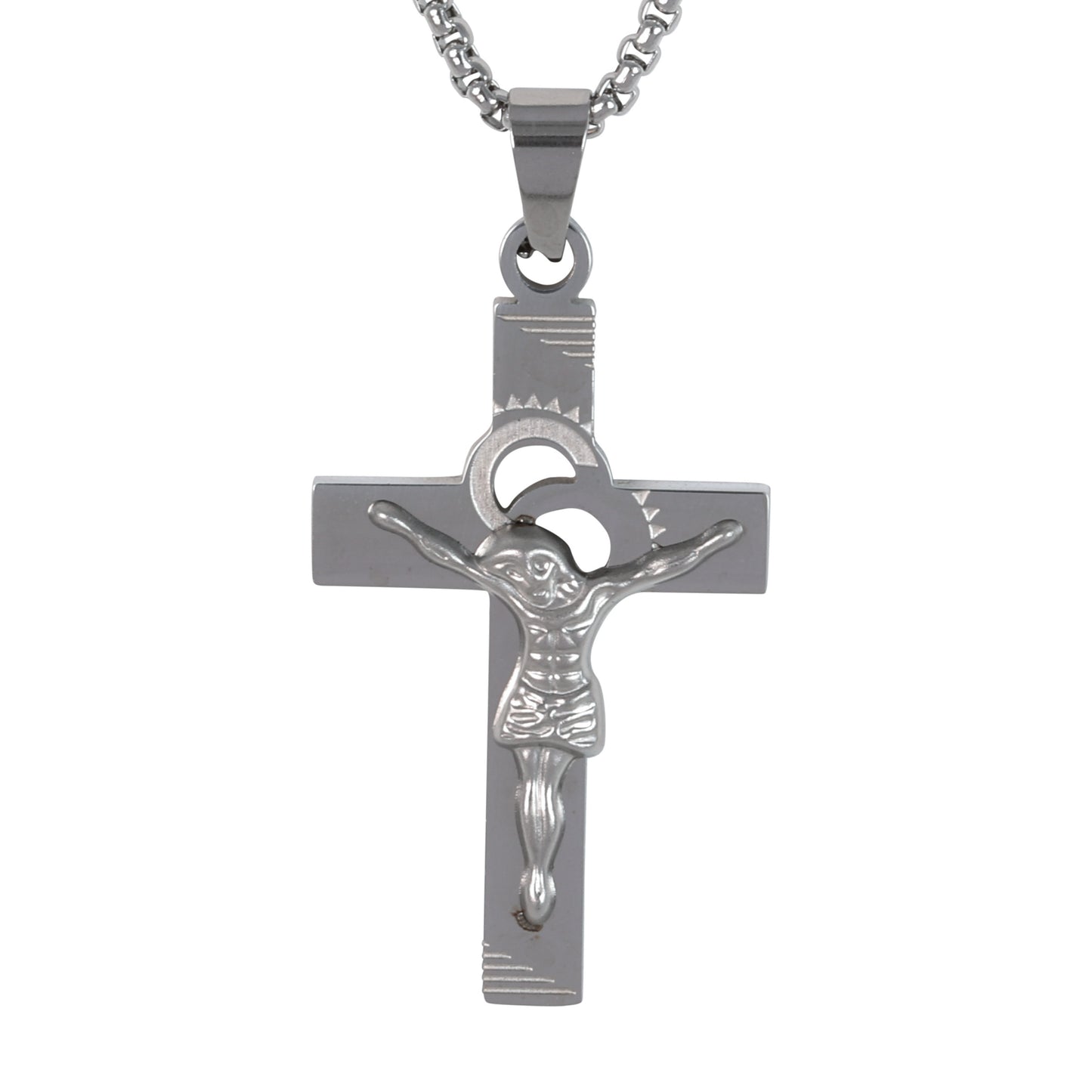 Medium Crucifix Necklace with 3mm Round Box Chain 24" - SCP-192**