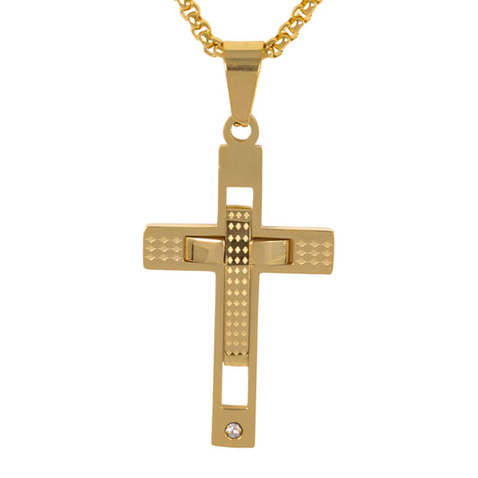 Medium Cross Necklace with 3mm Round Box Chain 24" - SCP-194