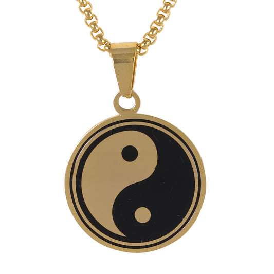 Medium Yin Yang Necklace with 3mm Round Box Chain 24" - SCP-200**