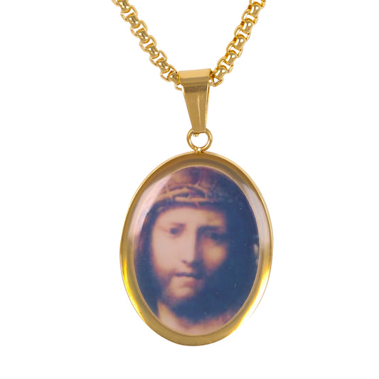 Medium Jesus Necklace with 3mm Round Box Chain 24" - SCP-221**