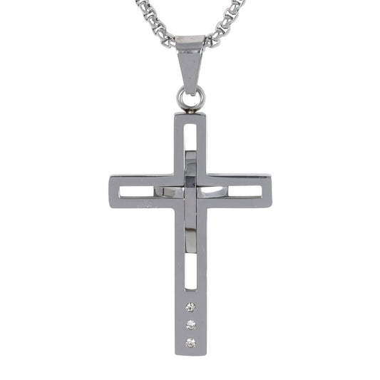 Medium Cross Necklace with 3mm Round Box Chain 24" - SCP-227
