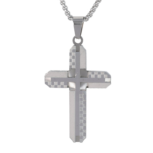 Medium Cross Necklace with 3mm Round Box Chain 24" - SCP-228**