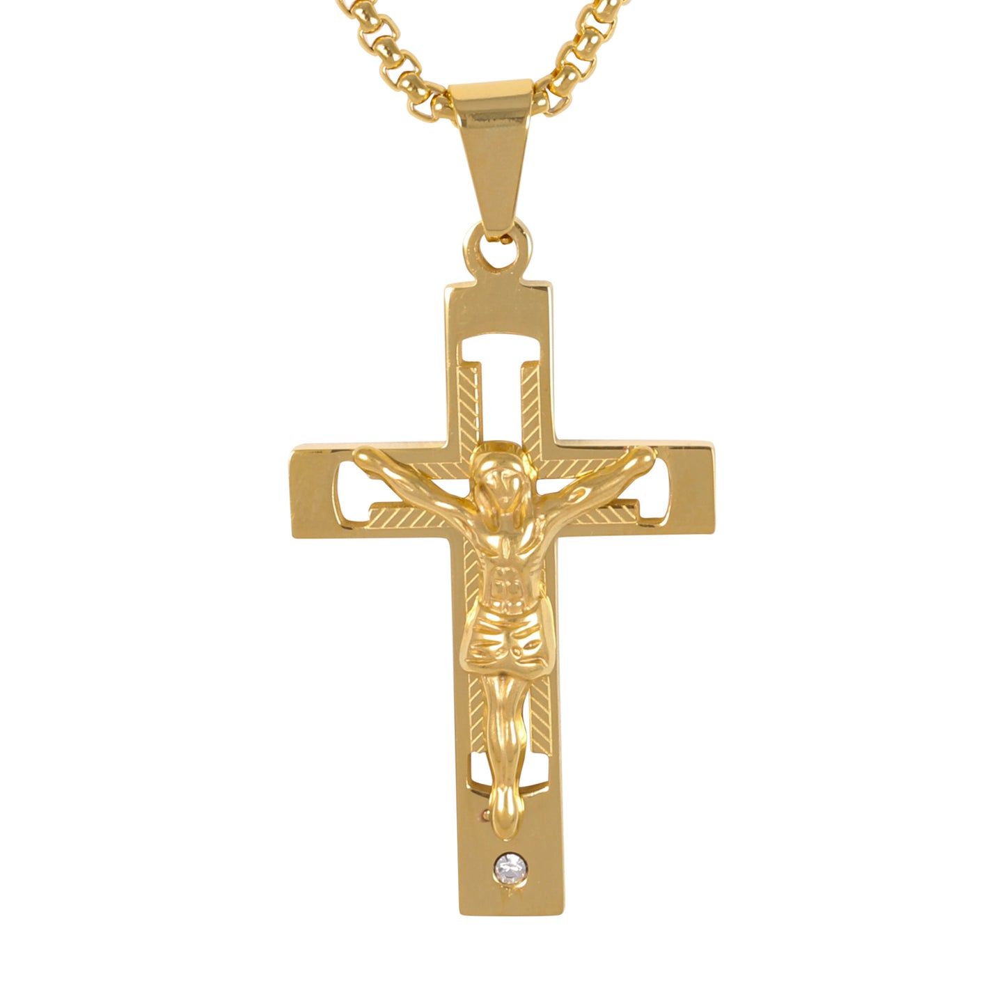 Medium Crucifix Necklace with 3mm Round Box Chain 24" - SCP-231**