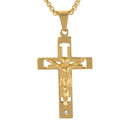 Medium Crucifix Necklace with 3mm Round Box Chain 24" - SCP-231**