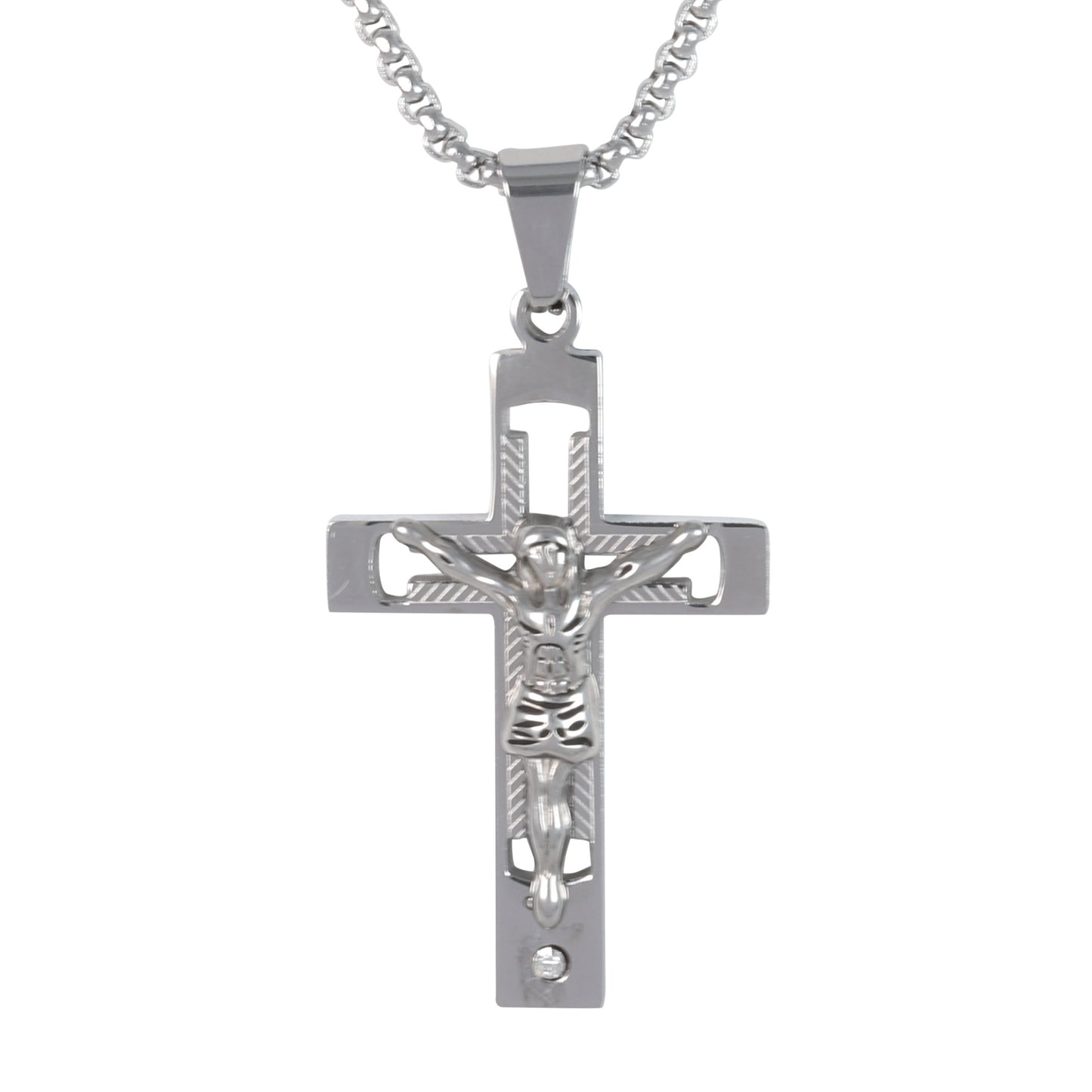 Medium Crucifix Necklace with 3mm Round Box Chain 24" - SCP-231**