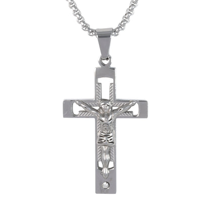 Medium Crucifix Necklace with 3mm Round Box Chain 24" - SCP-231**