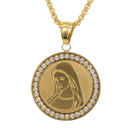 Medium Guadalupe Necklace with 3mm Round Box Chain 24" - SCP-242**
