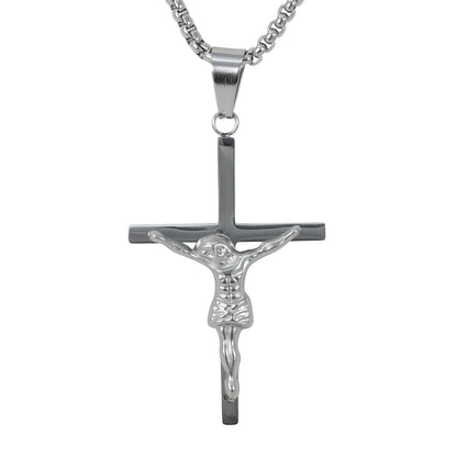 Medium Crucifix Necklace with 3mm Round Box Chain 24" - SCP-245**