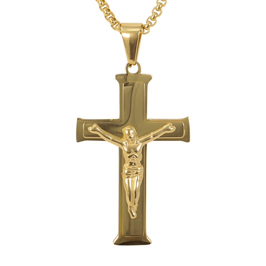 Medium Crucifix Necklace with 3mm Round Box Chain 24" - SCP-246**