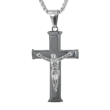 Medium Crucifix Necklace with 3mm Round Box Chain 24" - SCP-246**
