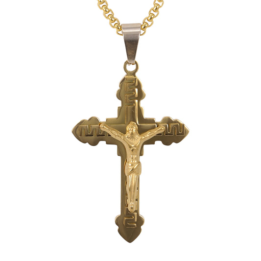 Medium Crucifix Necklace with 3mm Round Box Chain 24" - SCP-249**