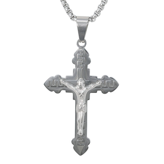 Medium Crucifix Necklace with 3mm Round Box Chain 24" - SCP-249**