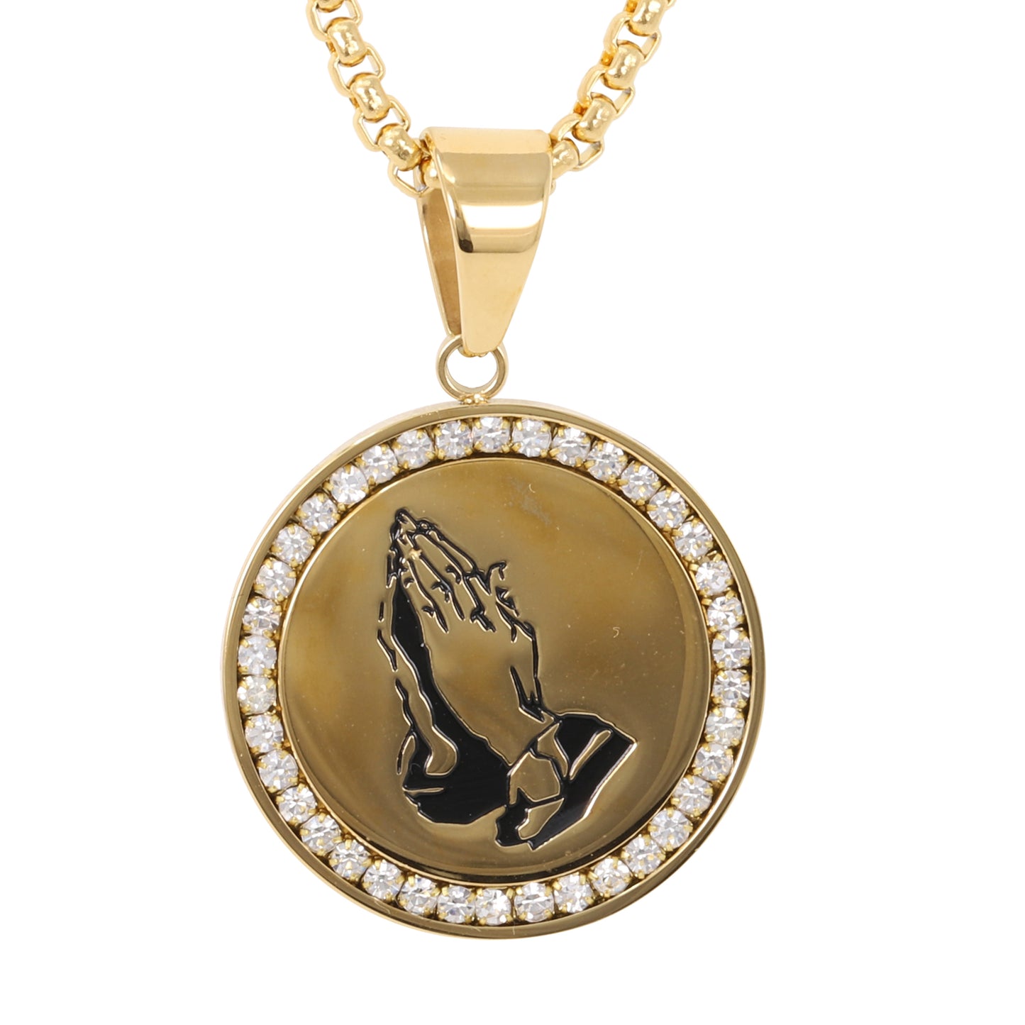 Medium Praying Hands Necklace with 3mm Round Box Chain 24" - SCP-251**