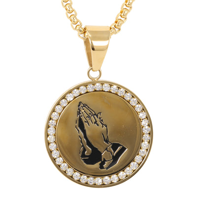 Medium Praying Hands Necklace with 3mm Round Box Chain 24" - SCP-251**